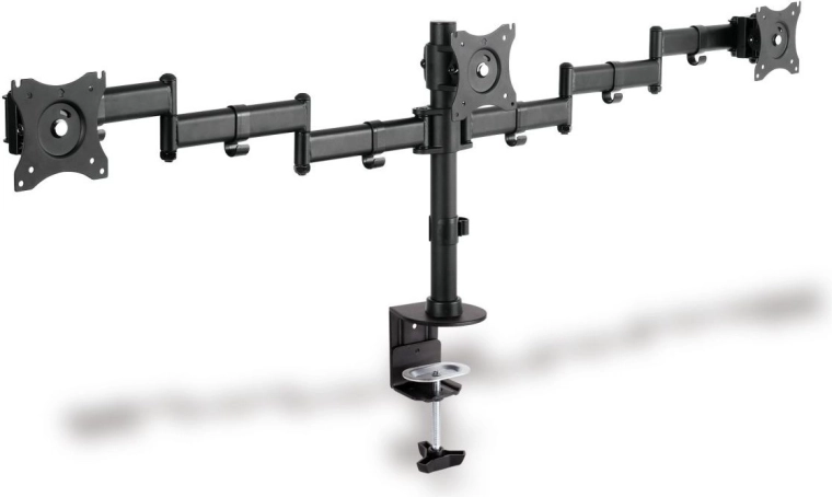 Soporte universal triple para monitor con fijación a tablero de escritorio