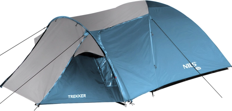 Tienda de campaña turística NILS CAMP Trekker para 4 personas, azul‑gris