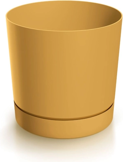 Maceta con plato TUBO P 12,8 cm color mostaza