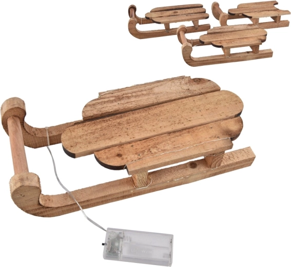 Trineos decorativos de madera con iluminación LED marrón 30 × 13 × 8 cm (3 variantes)
