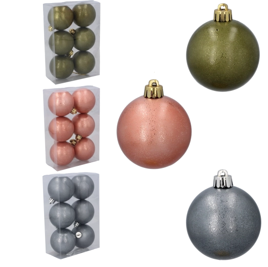 Set de bolas navideñas de plástico de 6 cm – oliva, cobre y grafito (6 uds.)