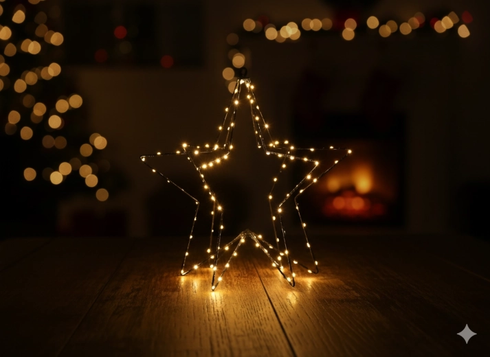 Estrella LED navideña 40 cm, 120 LED, blanco cálido, a pilas