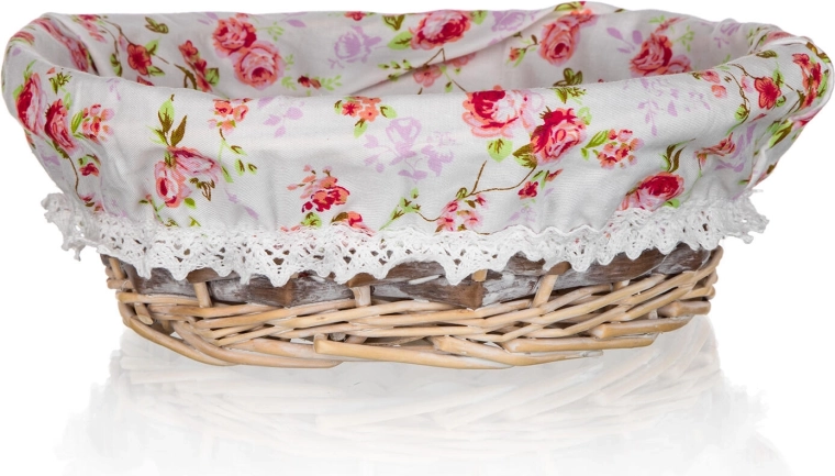 Cesta redonda de mimbre ROSES 25 × 9 cm con forro de algodón