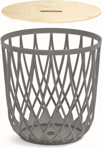 Cesta universal con tapa de madera 39 cm – piedra gris