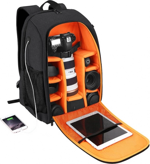 Mochila fotográfica impermeable para cámara negra