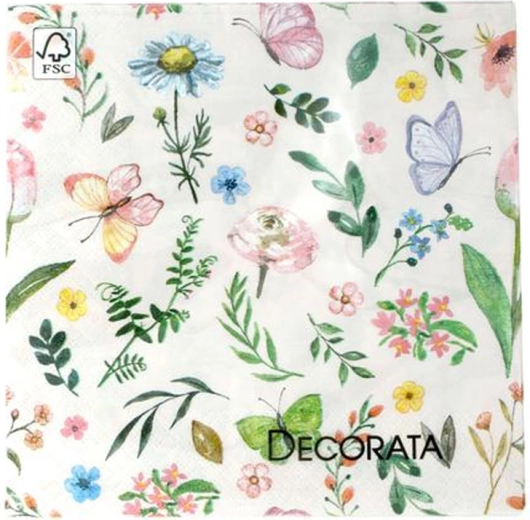 Servilletas de papel de 3 capas flores primaverales y mariposas 33 × 33 cm