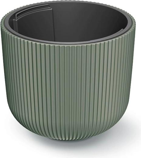 Maceta con inserto 29,8 cm – verde oscuro, plástico acanalado