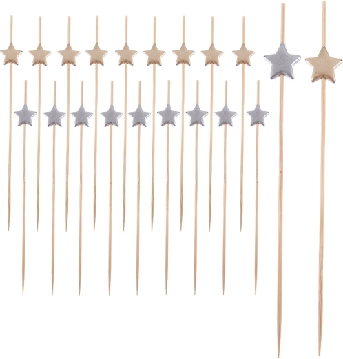 Brochetas de bambú para canapés con estrellitas 12 cm, 20 uds