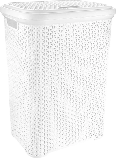 Cesto de plástico para ropa 55 l con tapa – aspecto de ratán blanco