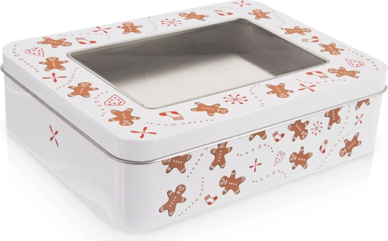 Lata metálica para galletas con ventana Hombre de jengibre 18 × 14,5 × 5 cm