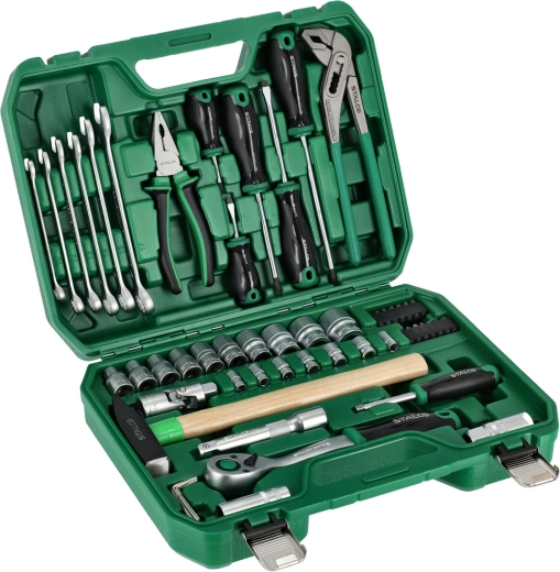 Juego de herramientas 55 pzs 1/4" y 1/2" en maletín Stalco