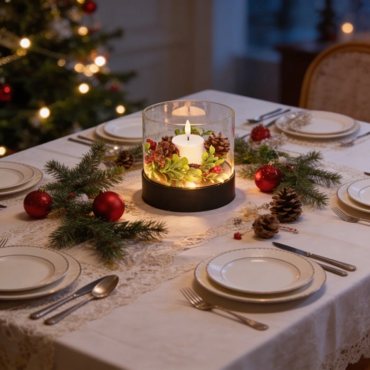 Portavelas decorativo con vela de té LED en vidrio 14,5 × 12,5 cm