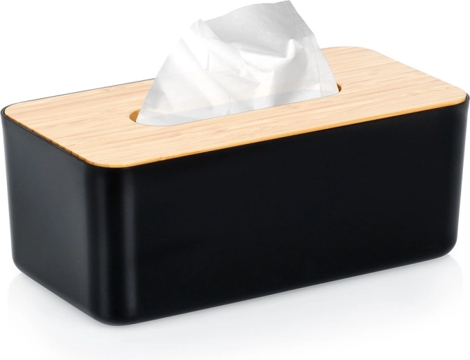 Dispensador negro para pañuelos con tapa de bambú 24 × 13 × 9,5 cm