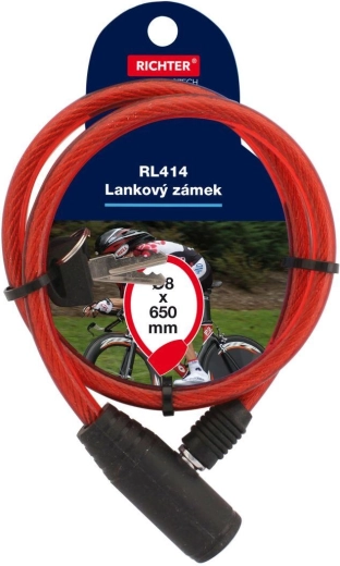 Candado de cable para bicicleta 8 × 650 mm, rojo RICHTER
