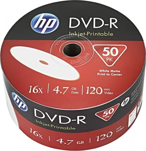 HP DVD-R 4,7 GB 16× Inkjet Printable, 50 uds (bulk)