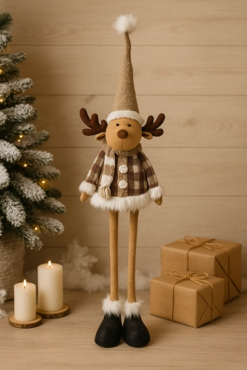 Reno navideño beige con patas ajustables 90–138 cm - 1 pieza