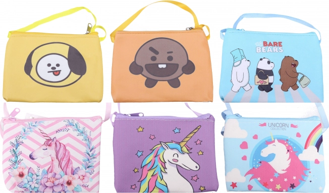 Cartera infantil de tela para colgar al cuello, mezcla de colores