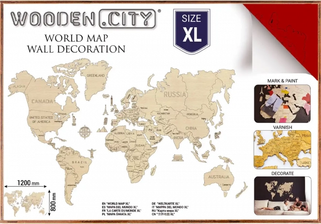 WOODEN CITY mapa del mundo 3D de madera para pared XL – Coral