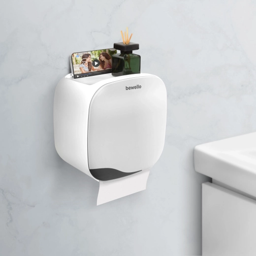 Dispensador de pared para papel higiénico con estante Bewello blanco