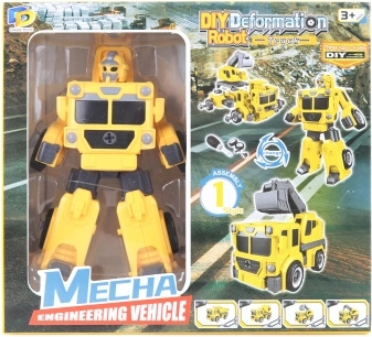 Robot amarillo 2 en 1 para montar con tornillos – camión con excavadora