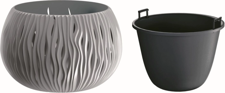 Maceta Sandy Bowl con inserto 29 cm – piedra gris