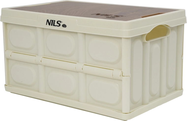 Caja plegable de transporte con tapa de madera 2 en 1 de 9 l NILS Camp, blanca