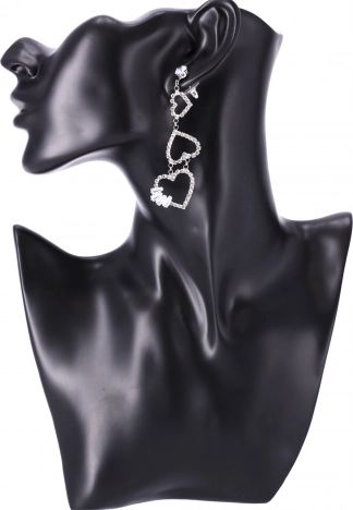 Pendientes largos con corazones - plata