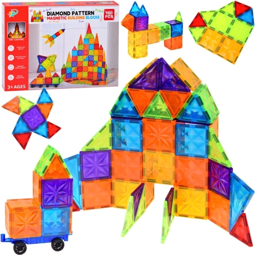 Juego de construcción magnético – paneles transparentes de colores (100 piezas)