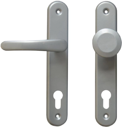 Herraje para puerta MICHAELA con manilla y pomo fijo, plateado, para cilindro 90 mm