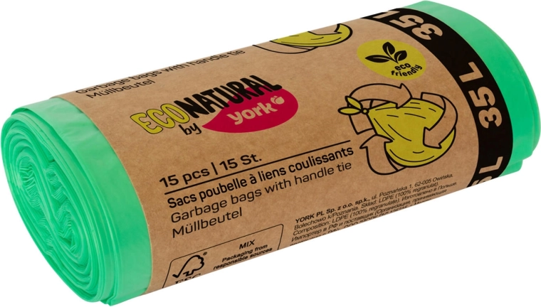 Bolsas de basura ecológicas con asas 35 l, verdes, 50 × 60 cm (15 uds)