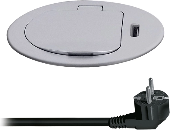 Solight toma empotrable 1x 230 V + USB-C PD 20 W, 2 m, plateada
