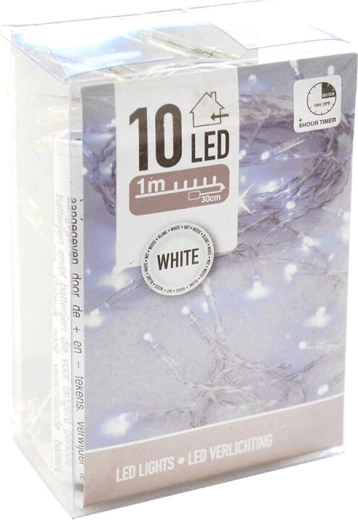 Guirnalda luminosa LED para interior – blanca, 10 LED, 120 cm, con temporizador