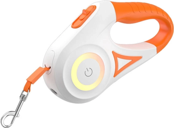 Correa automática LED para perros ROJECO 5 m (naranja y blanco)