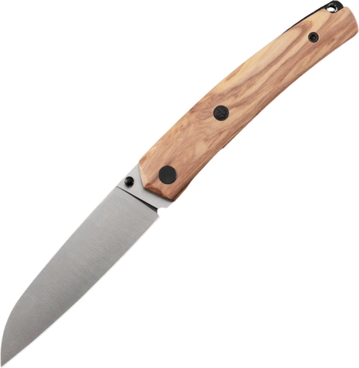 Navaja plegable con mango de madera y hoja satinada 14C28N