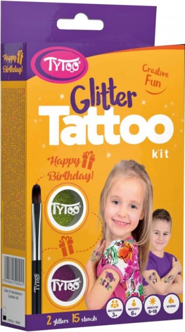 Tatuaje con purpurina TyToo Happy Birthday – set de plantillas para celebración