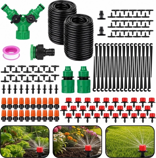 Kit de riego por goteo para jardín de 55 m + 15 m (386 piezas)