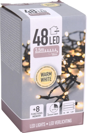 Iluminación LED navideña 3,5 m, 48 LED, blanco cálido, 8 funciones, temporizador
