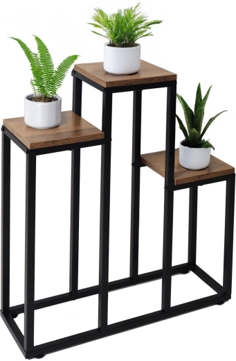 Soporte para flores metálico de 3 niveles en roble rústico - 1 pieza