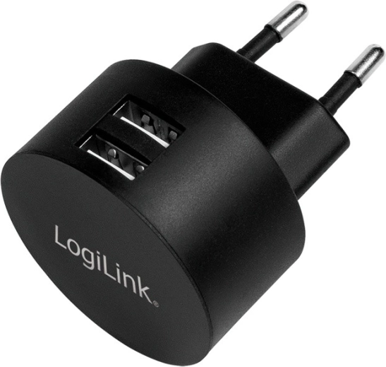 Cargador de red LOGILINK 2× USB‑A 10,5 W negro