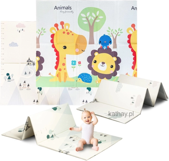 Alfombra educativa plegable de espuma para niños, de doble cara, 180 × 200 cm safari - 1 pieza