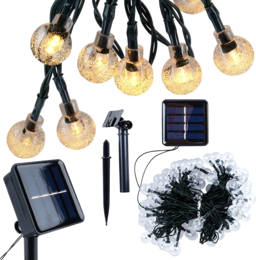 Guirnalda luminosa solar de jardín 10 m, 100 LED, blanco cálido