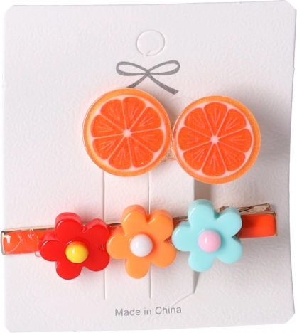 Set de 2 pinzas para el pelo – naranja y flores