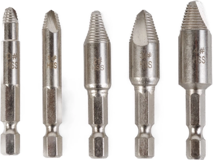 Juego de extractores de tornillos dañados 0–4, 5 piezas