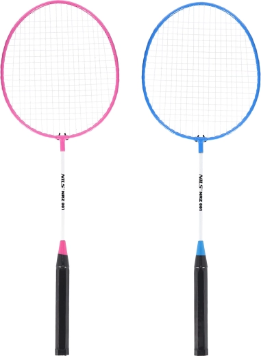 Juego de raquetas de bádminton NILS NRZ001 con volante de nailon, rosa‑azul