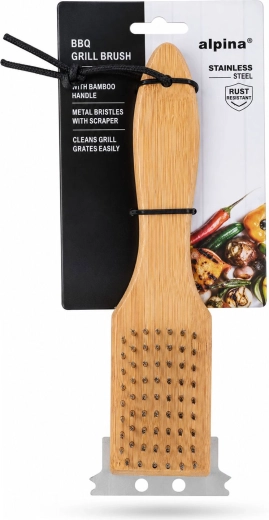 Cepillo para limpiar la parrilla con mango de madera