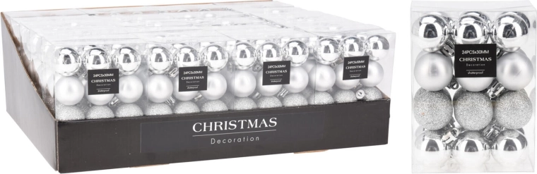 Adornos navideños en forma de bolas de 3 cm – mix plateado, 24 uds.