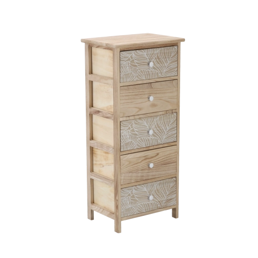 Cómoda Luiza con 5 cajones de madera de paulownia, 40 × 29 × 90 cm