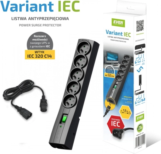 Regleta con protección contra sobretensiones EVER VARIANT con IEC, 1,5 m