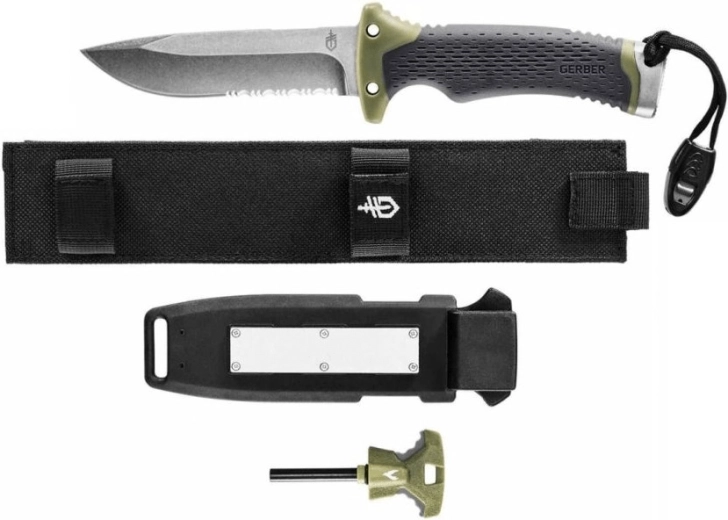 Gerber Ultimate Survival – cuchillo de supervivencia 12 cm con acabado Stonewash y funda