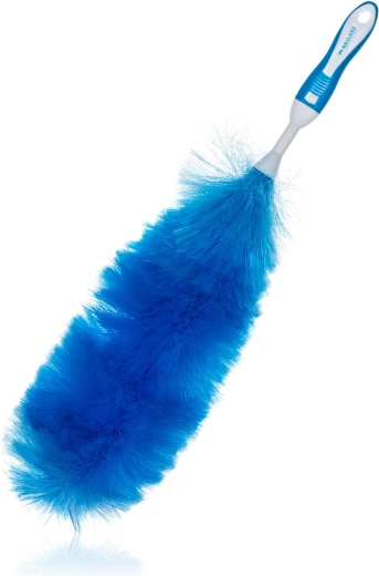 Plumero antiestático EXCLUSIVE con mango acolchado 40 cm (58 cm de longitud total), azul‑blanco